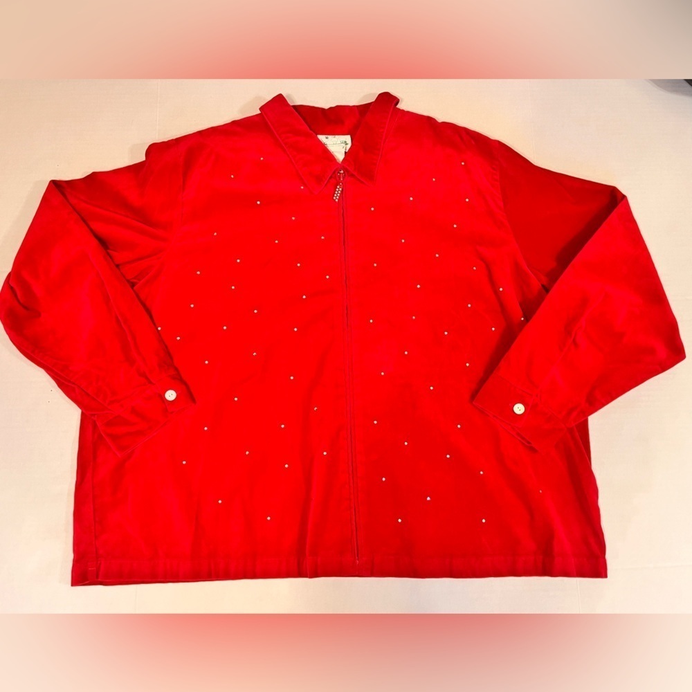 The Quacker Factory Red Velvet Style Rhinestone Accent Jacket Size 3X NWT